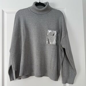 DKNY Gray Sequin Pocket Turtleneck Sweater